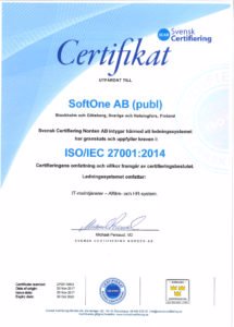 SoftOne möter ökade kundkrav med ISO 27001-certifiering