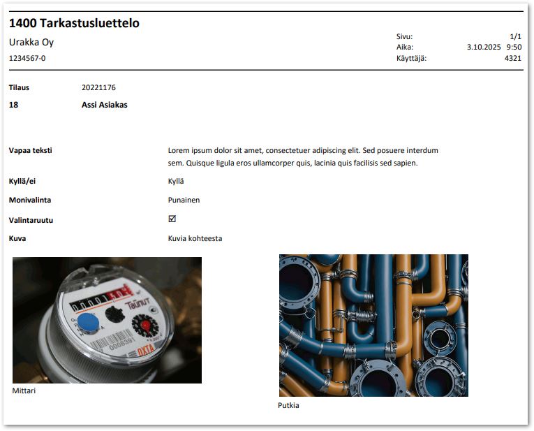 Tarkastusluettelo kuvilla