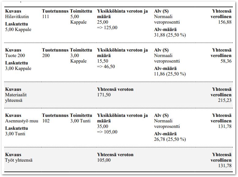 Välisummat verkkolaskulla