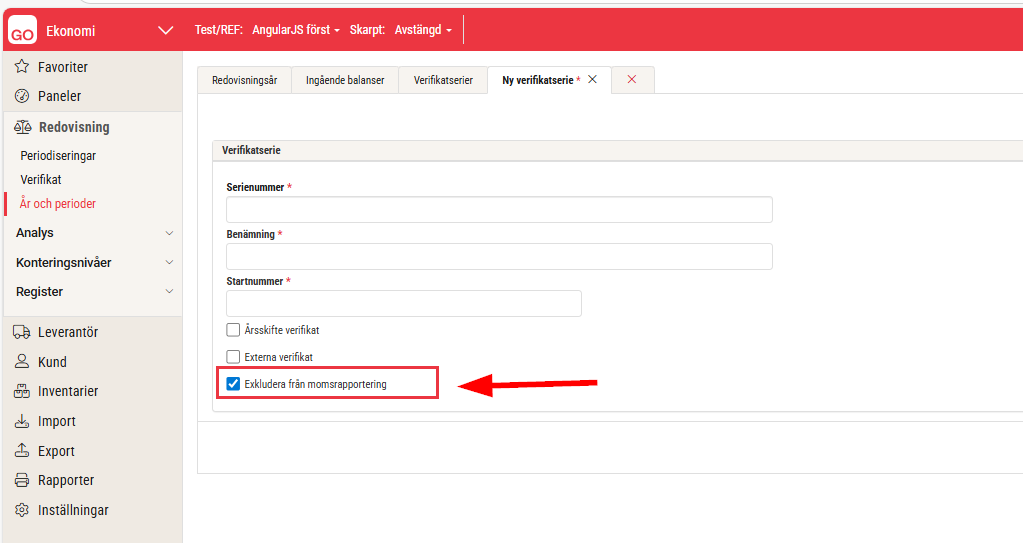 Exkludera från momsrapport