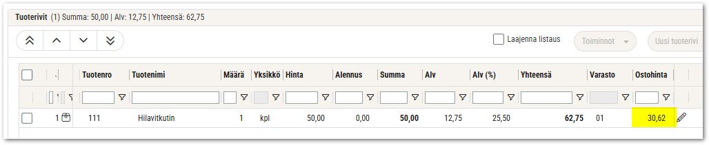 Päivitetty ostohinta